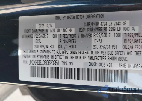 2025 Mazda Cx-5 2.5 S Select from USA, damaged, VIN JM3KFBBL0S0620951